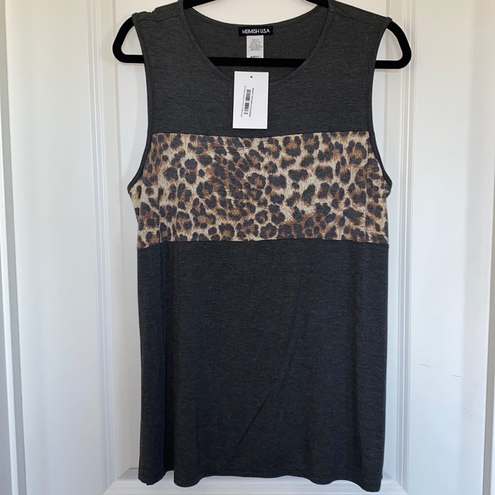 Large. Charcoal. Leopard. Heimish Tank Top. Soft and Stretchy.